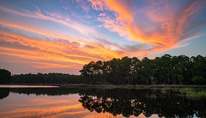 Serene sunset reflecting on calm water