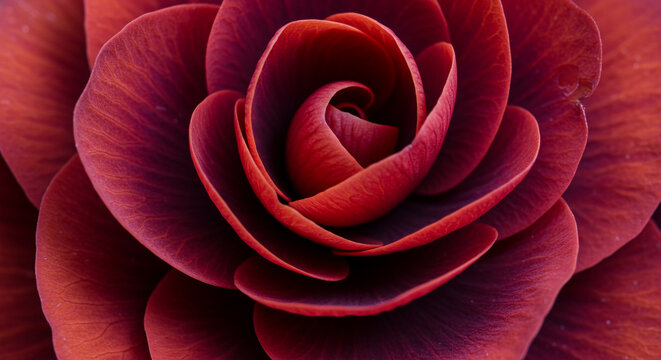 Captivating close-up of velvety red petals revealing intricate natural symmetry and rich texture - Powered by Adobe