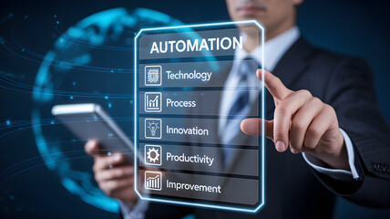 Businessman interacting with automation technology for streamlined business processes