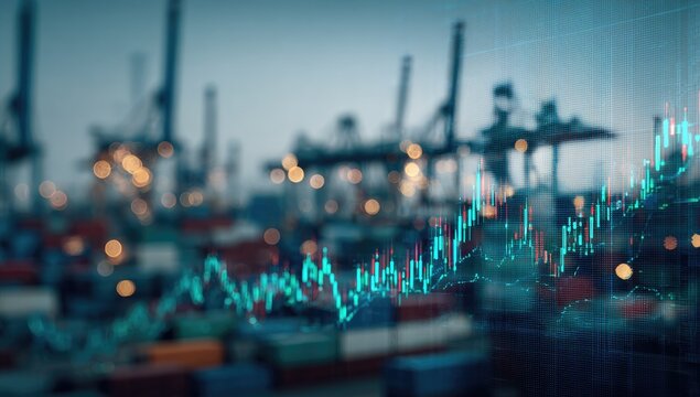 Stock chart overlaid on a harbor scene - Powered by Adobe