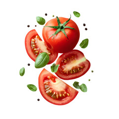 Fototapeta premium slices of fresh tomato wedges with juicy pulp and seeds
