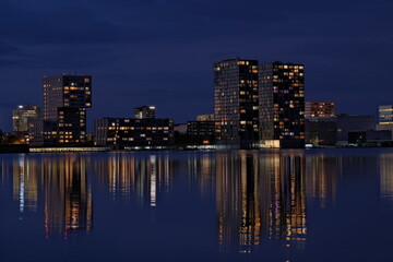 Modern Cityscape of Almere Stad with Canal Reflections, Netherlands
