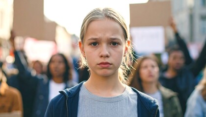Serious young girl at protest