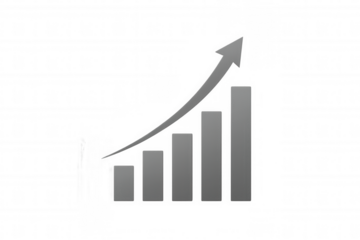 Bar graph is growing showing positive trend with upward arrow on transparent background, perfect for business presentations