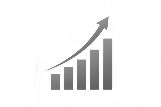Bar graph is growing showing positive trend with upward arrow on transparent background, perfect for business presentations