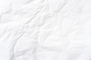 Top view and full frame of wrinkled or crumpled white paper texture used as crumpled white paper background texture in decorative art work