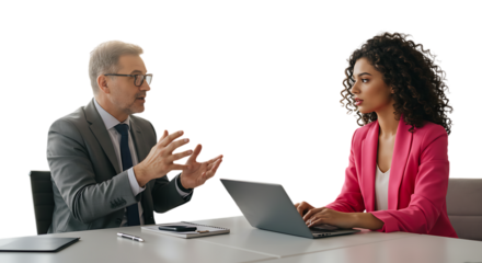 Business meeting in a modern office setting.
