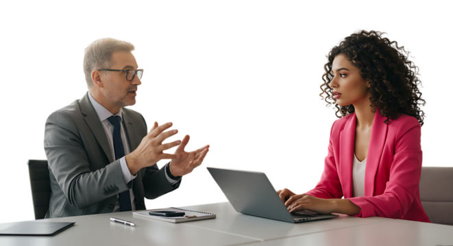 Business meeting in a modern office setting.