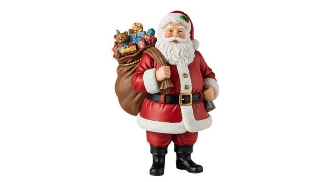 Santa Claus with a bag of gifts on his shoulder