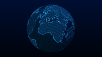Blue 3D Globe Centered on Europe and Africa