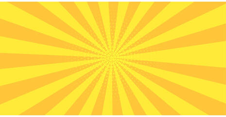 Abstract orange comic background. Art pop cartoon backdrop. Halftone effect pattern. Fun anime texture. Starburst manga style bg. Mark popart radial gradient. Spiral, swirl, comic rays. © MAUNIYAH
