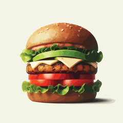 vegetarian burger with a simple and minimalist flat design using a white background