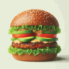 vegetarian burger with a simple and minimalist flat design using a white background