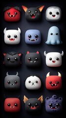 Cute and quirky monster characters in vibrant colors designed for a playful Halloween theme