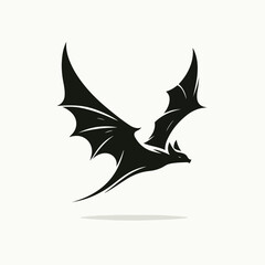 Black bat flying with a simple and minimalist flat design using a white background