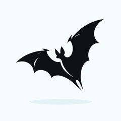 Black bat flying with a simple and minimalist flat design using a white background