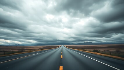Fototapeta premium Moody overcast sky over an expansive empty roadway with atmospheric depth.