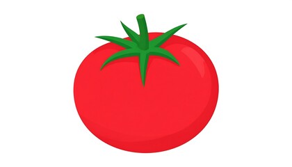A vibrant, round tomato, highlighted against a plain white background, showcasing a simple, cartoonish style.