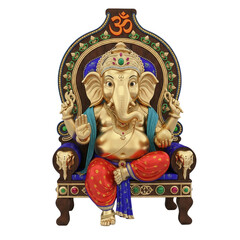 Obraz premium Ganesha on Ornate Throne Divine Hindu Art Transparent PNG