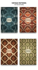 Collection of Four Vintage Vector Patterns: Retro Geometric Designs with Distressed Textures