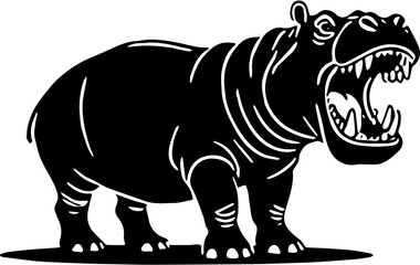 Silhouette hippo vector illustration, isolated on white