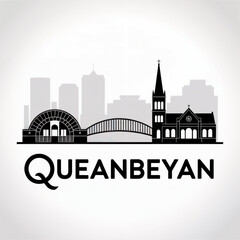 Fototapeta premium Queanbeyan Australia Skyline Silhouette — A Border City beside Canberra in New South Wales Vector Illustration
