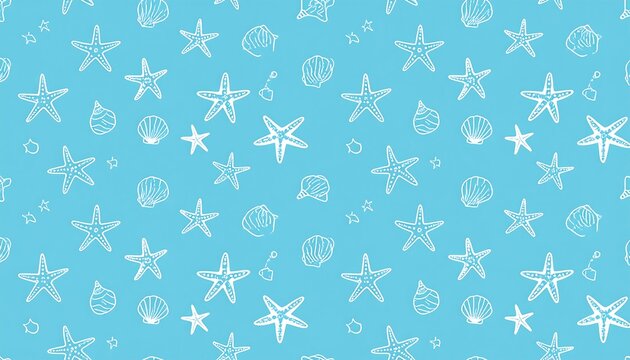 Seamless pattern of starfish and seashells