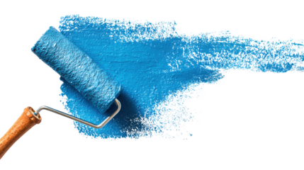 blue paint roller on white background