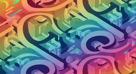 Vibrant Abstract Isometric Letterforms Background with Rainbow Gradient and Wavy Texture for Modern Design Concepts