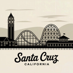 Santa Cruz California Skyline Silhouette — Iconic Beachfront City Vector Illustration