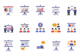 The image displays a collection of presentation and communication icons