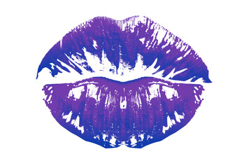 Purple lipstick kiss mark on white background