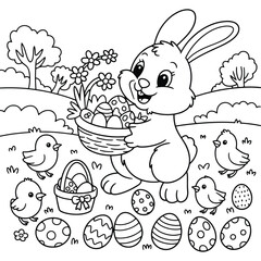 Happy Easter drawing coloring book page for children & adults, vector illustration