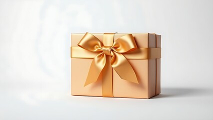 Obraz premium Luxurious gift box with satin ribbon and golden accents, presented in a studio setup.