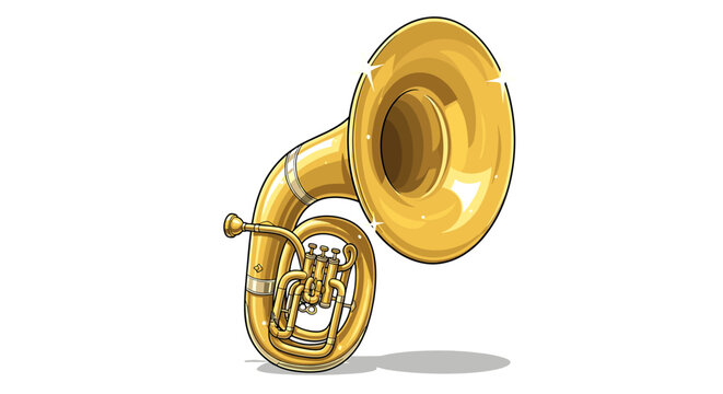 Gleaming Golden Sousaphone Isolated on White Background: Musical Illustration