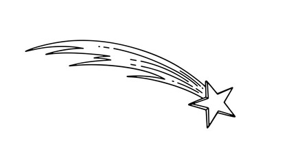 Simple Falling Star Line Art on White Background for Designs