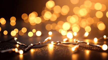 A close-up view of glowing warm lights, creating a soft, dreamy ambiance with blurred bokeh effects, perfect for festive or cozy settings.