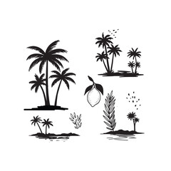 Obraz premium Minimalist Hand-Drawn Tropical Palm Trees and Lemon Silhouette Collection