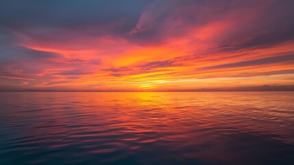 Obraz premium Vibrant Sunset Over Calm Ocean Waters