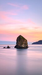 Naklejka premium Rocky outcrop at tranquil sunrise
