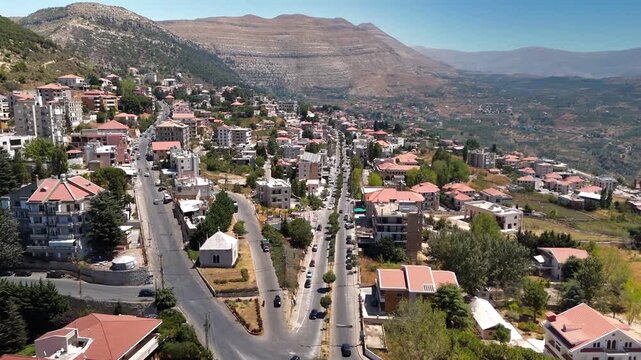 Aerial drone video of Ehden mountain village in Lebanon