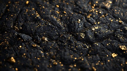 Macro Image of Gold Flecks on Black Stone Surface
