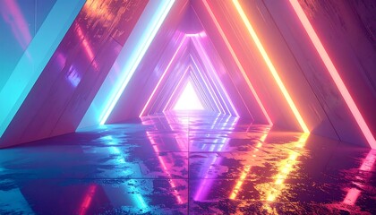 Neon triangular tunnel with vibrant colors