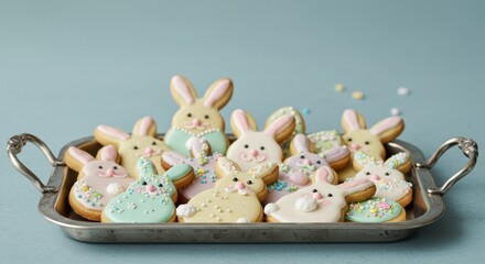 Pastel Bunny Cookies on a Silver Tray