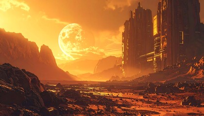 Golden alien canyon sunset