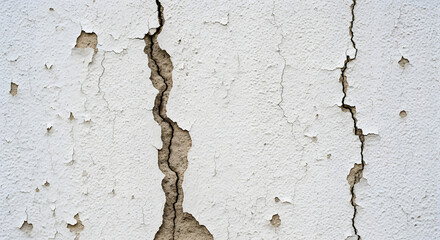 Obraz premium Cracked Plaster Wall Texture with Peeling White Paint