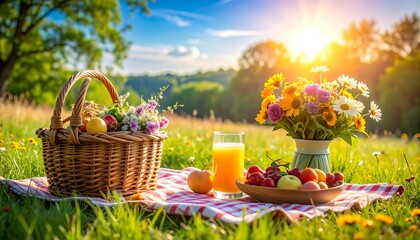 Sunlit picnic scene blooms