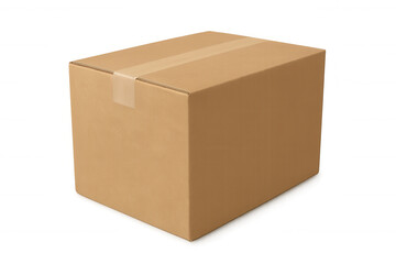 Realistic closed cardboard box sealed with adhesive tape, isolated on transparent background, ideal for delivery and shipping concepts