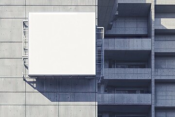 Large white billboard mounted on gray concrete wall, offering blank marketing surface