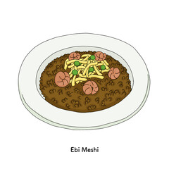 岡山名物　えび飯のイラスト＿線画